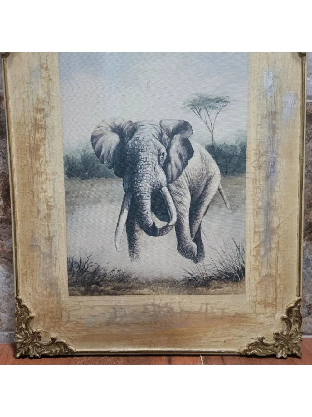 Charging Elephant Stretched Canvas Wall Art Print Wooden Frame